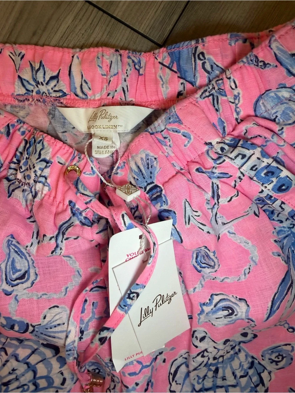 Lilly Pulitzer Pink and Blue Shell-Print Linen Pants Size XS